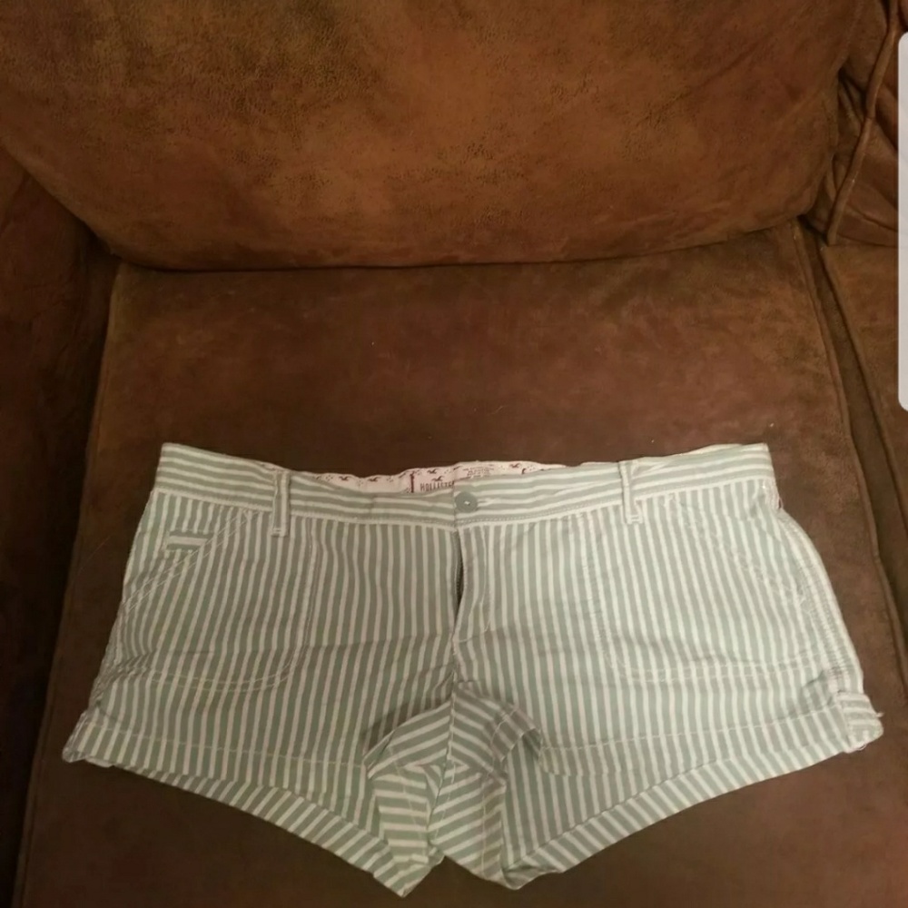 Hollister green and white stripped shorts