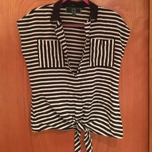 Silk Striped Tie Front Blouse