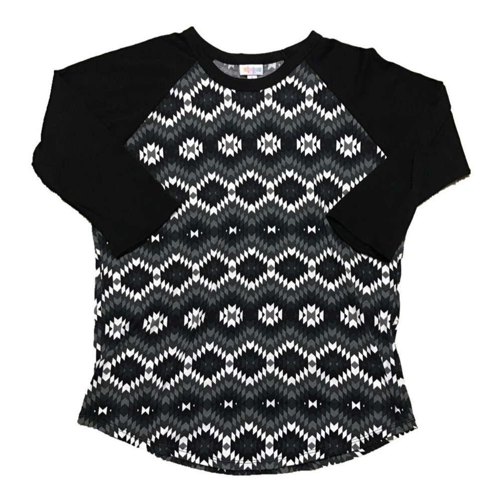 LuLaRoe Large Black Gray White Randy Baseball Tee