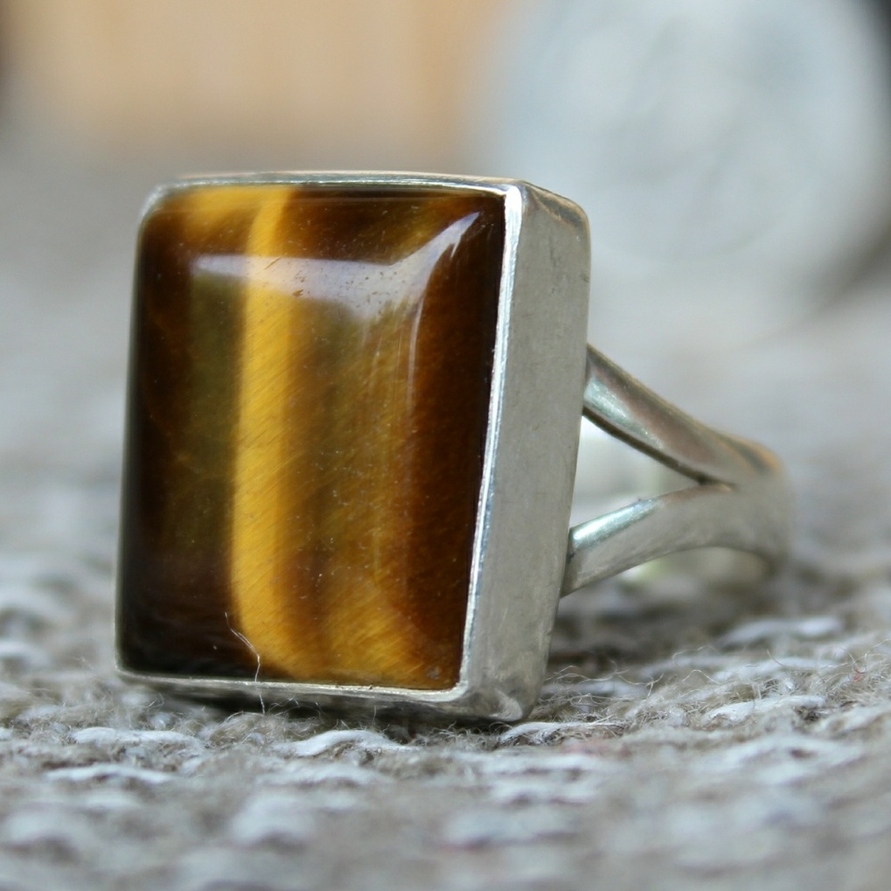 Hand Made Sterling Silver Ring Tiger Eye Stone