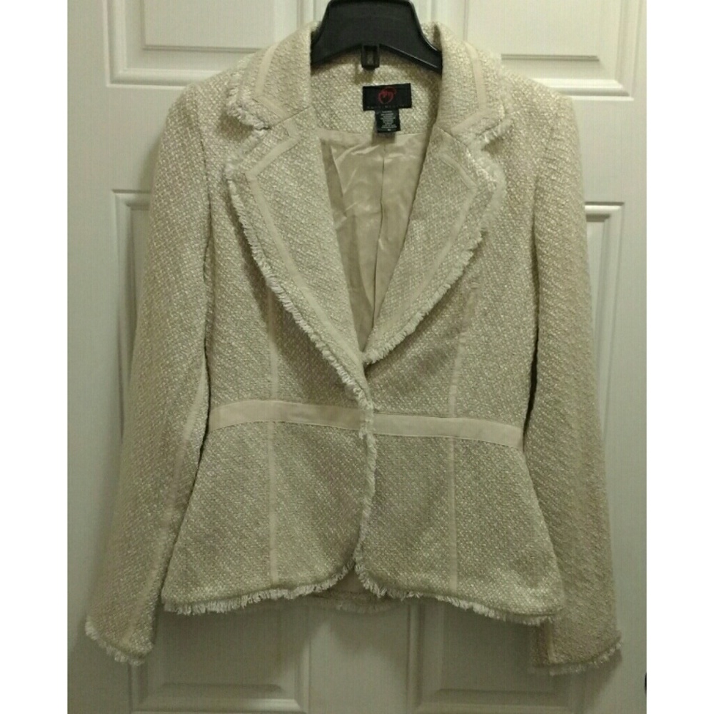 True Meaning single button tweed blazer light tan