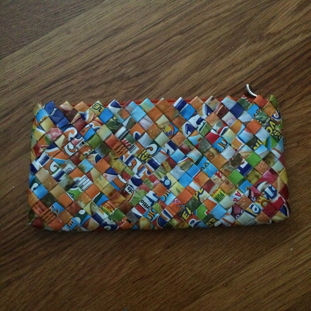 logo stitched together clutch small bag