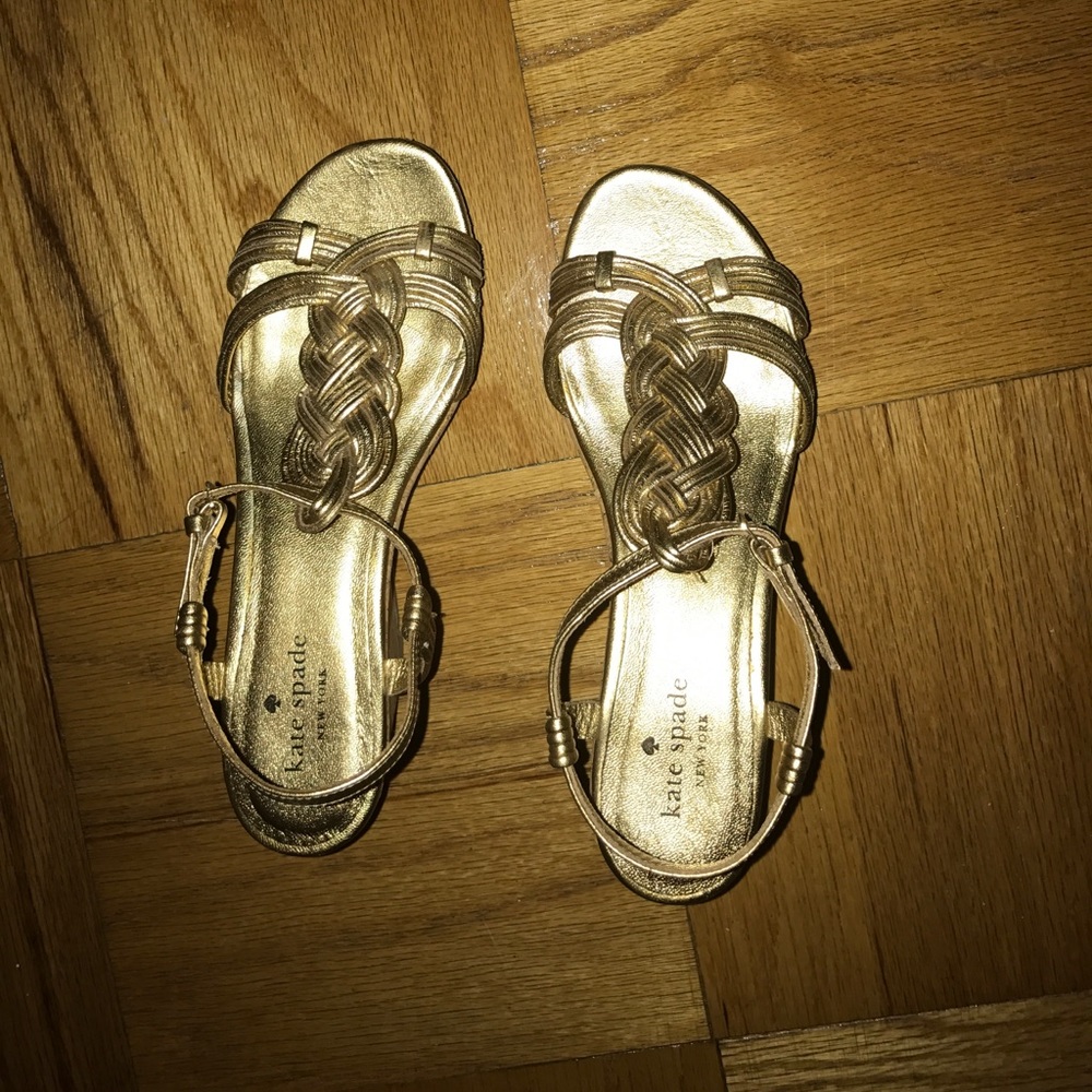 Kate Spade gold corked wedges