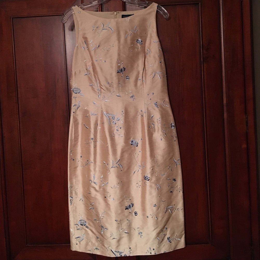 Ann Taylor silk gold with light blue embroidery