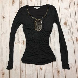 Cabi Ruched Gemmed Sweater