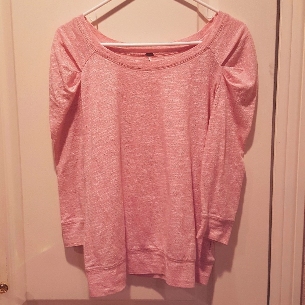 Free People Pink Ruched Sleeve Sweatshirt