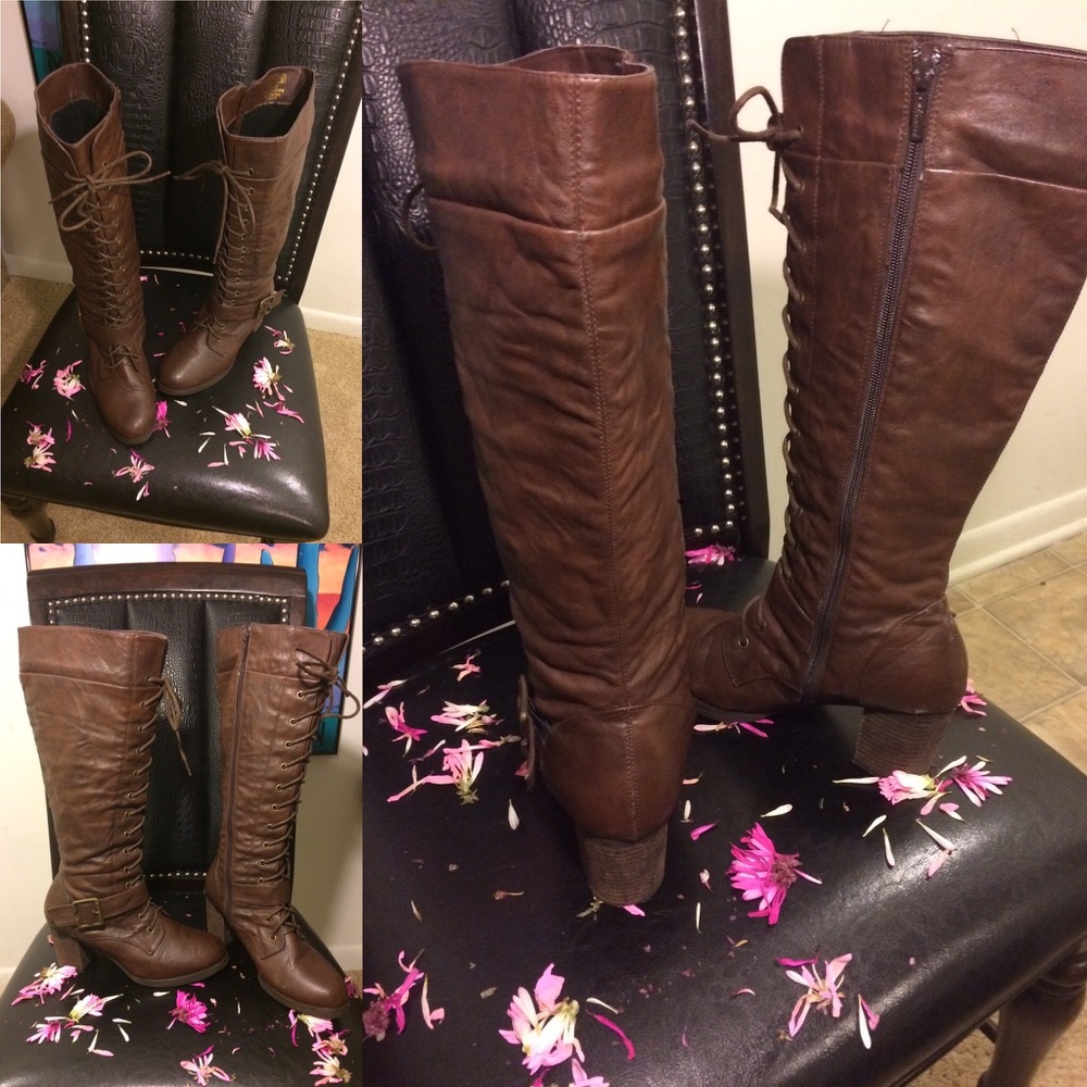 Dark Brown Leather Heel Boots