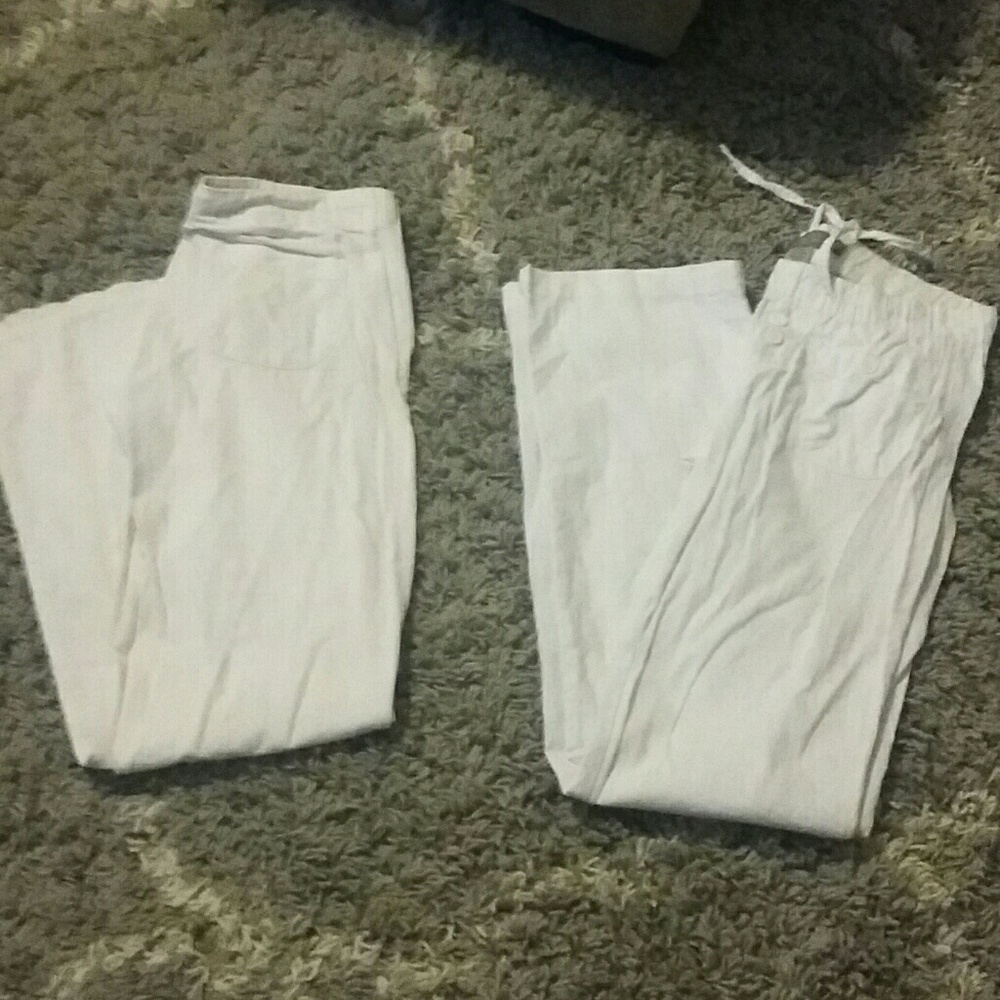 2 pairs of white linen pants