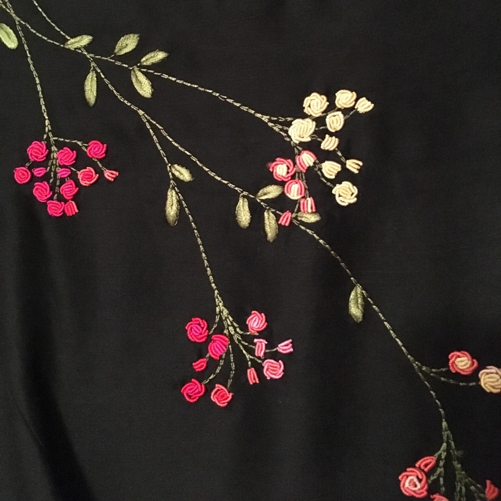 Ann Taylor silk black dress with accent flowers - Picture 2 of 2