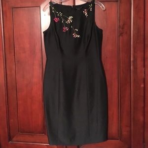 Ann Taylor silk black dress with accent flowers