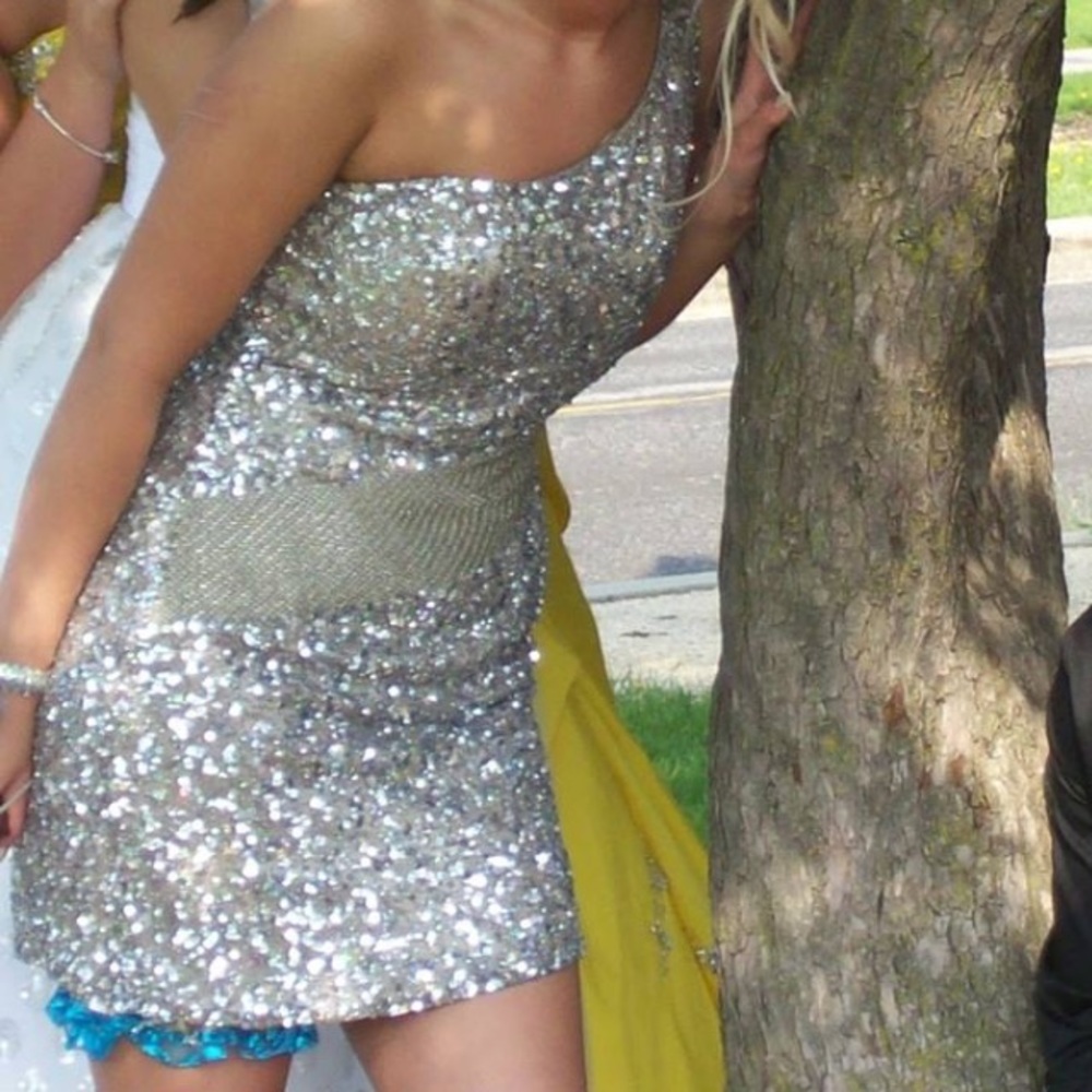 👑heavily beaded one shoulder cocktail prom dress New Years wedding homecoming