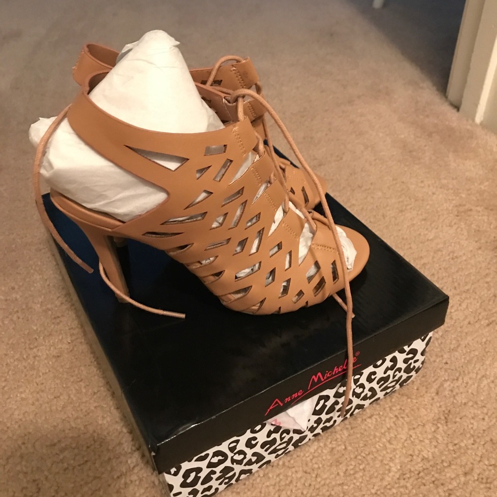 New lace up heels camel tan color