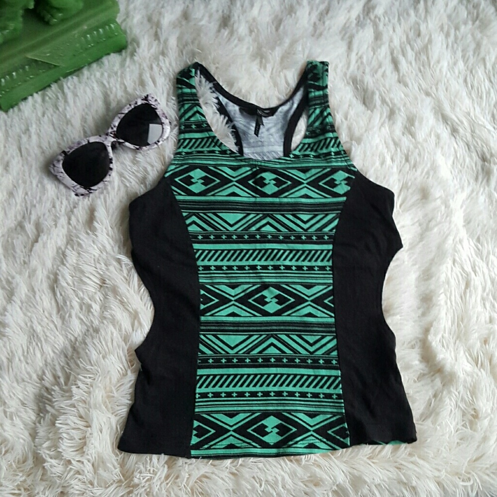 HOT!! Nollie tribal cut out tank teal pacsun