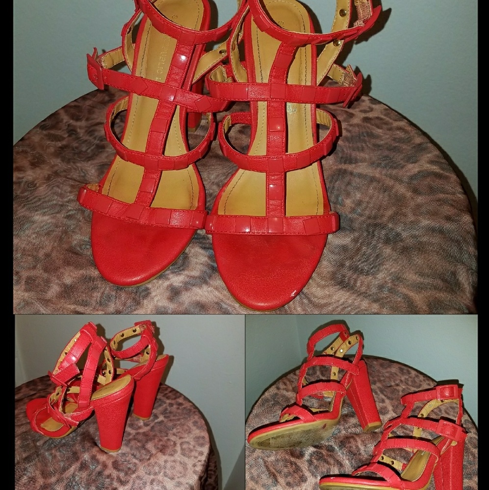 Red fuax leather heels