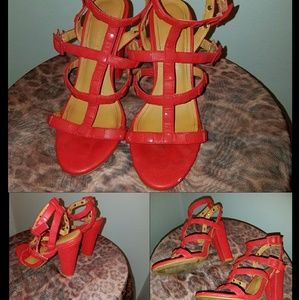 Red fuax leather heels