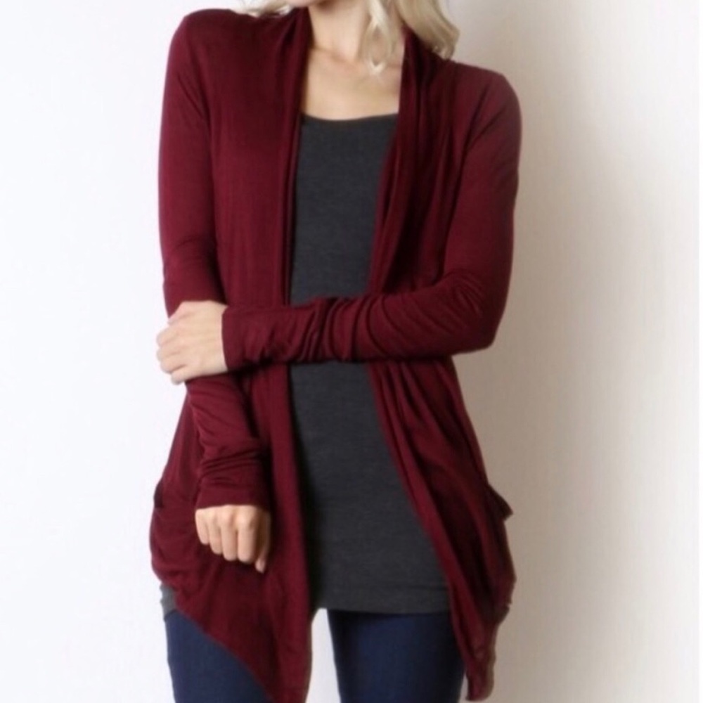 Maroon Lightweight Open Front Cardigan