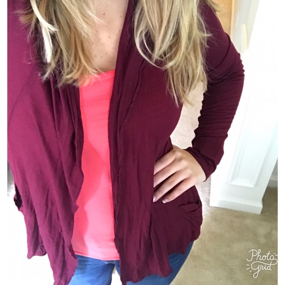 Maroon Lightweight Open Front Cardigan - Picture 3 of 8