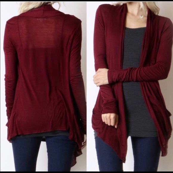 Maroon Lightweight Open Front Cardigan - Picture 2 of 8