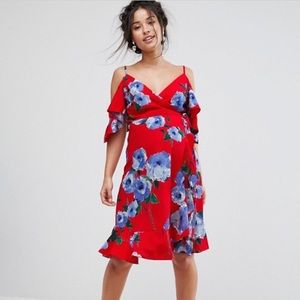 Queen Bee Wrap Front Cold Shoulder Tea Dress