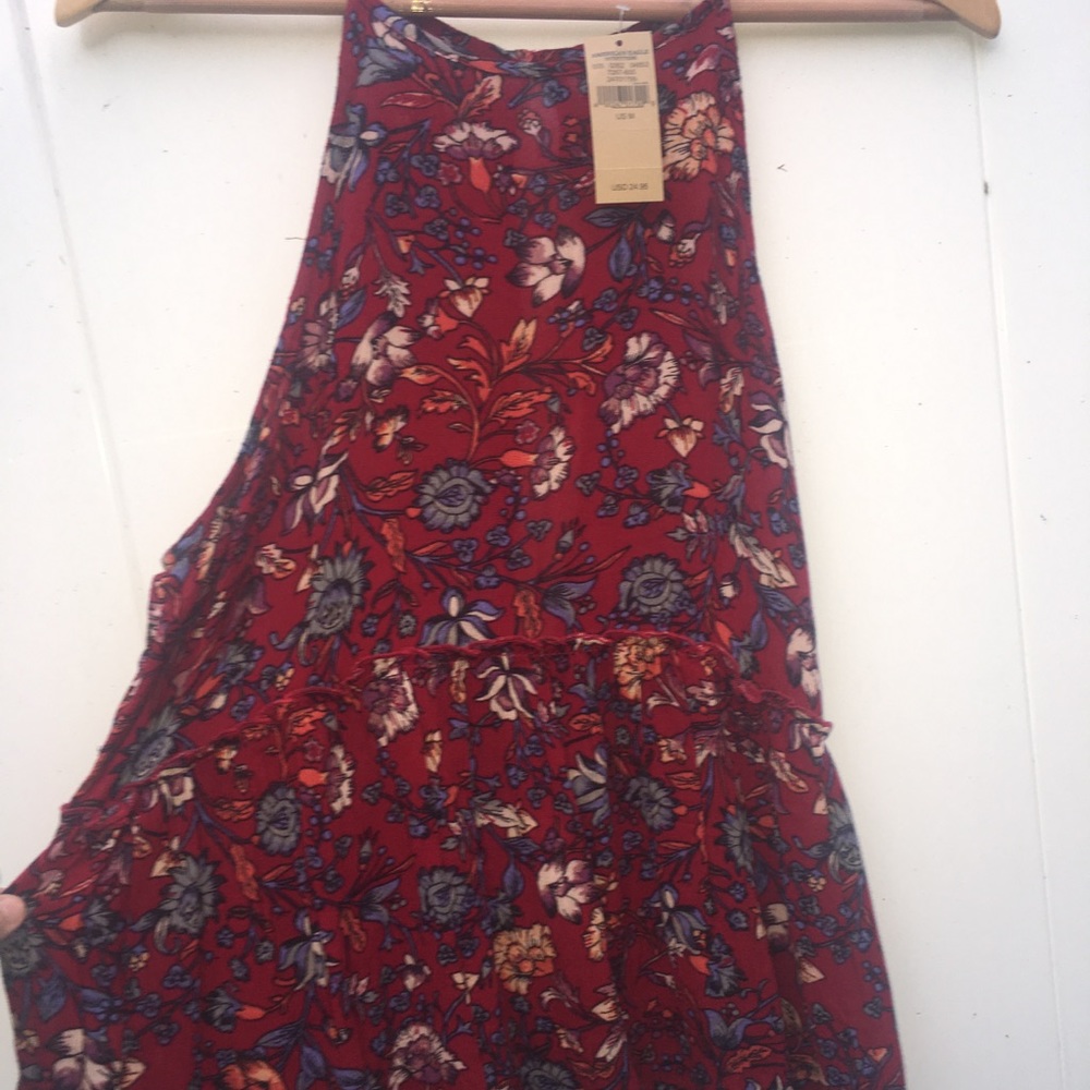 American eagle red printed peplum tank