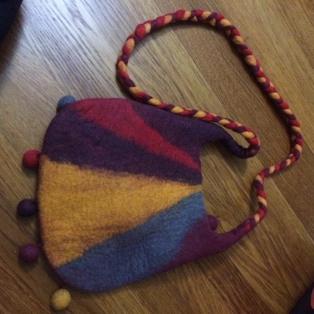 colorful wool warm tone color shoulder bag