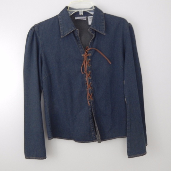 BILLBLASS Jeans NWT Lace Up Blouse Denim Size S - Picture 1 of 6