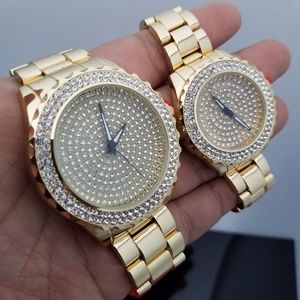 Accessories Iced Out Gold Finish Lab Diamond Couple Watch Set Poshmark