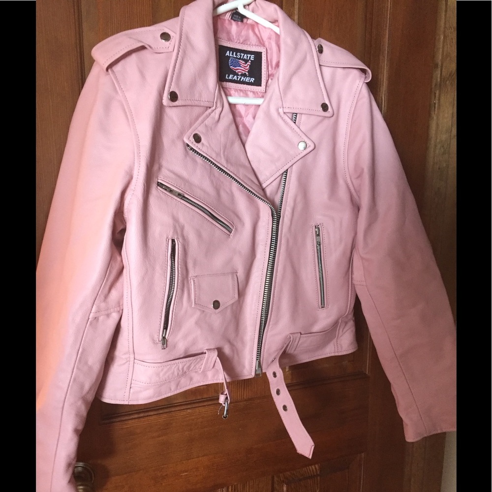 Pink Leather Bomber Jacket