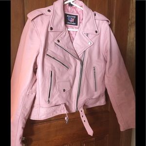 Pink Leather Bomber Jacket