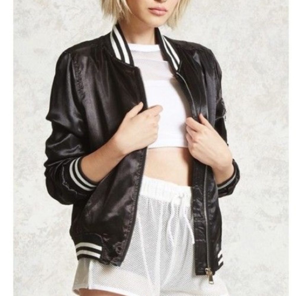 Forever 21 Rouched Satin Bomber