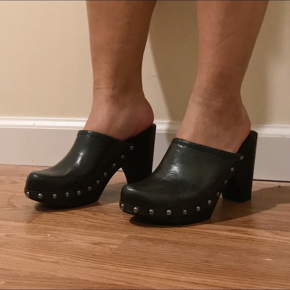 Black Studded Leather Mules Made in Brazil