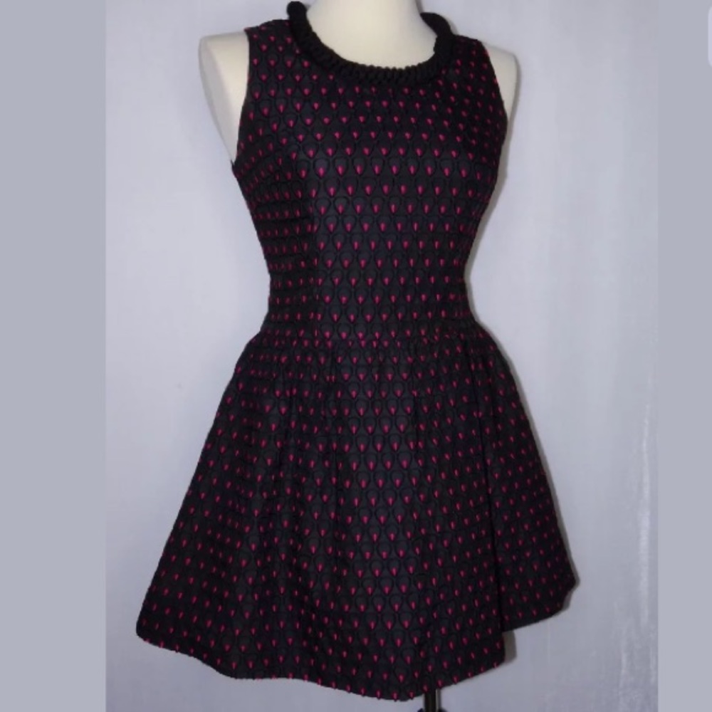 Sh&Cindy Silk Dress Black Pink Teardrop Sz M Vintage