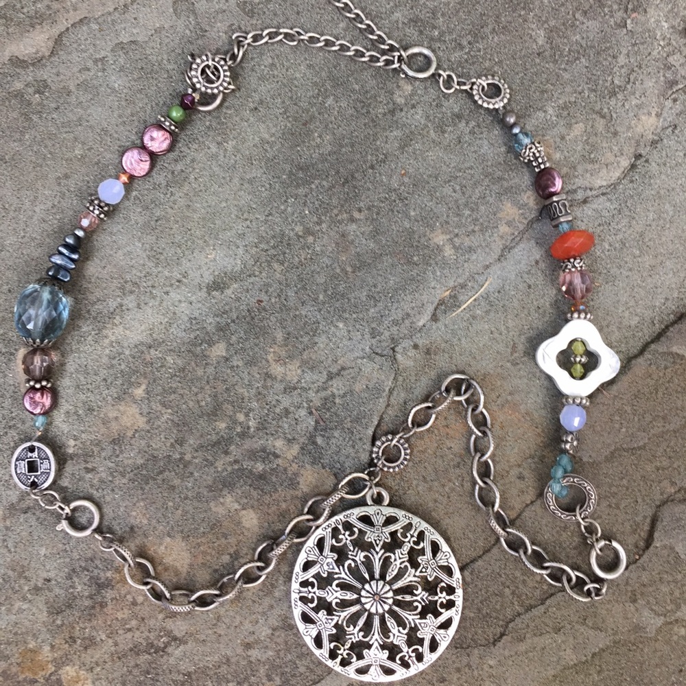 Silvertone Medallion with mixed beads