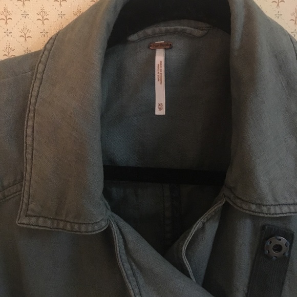 Olive Green Linen Jacket Free People XS Adore! - Picture 2 of 8