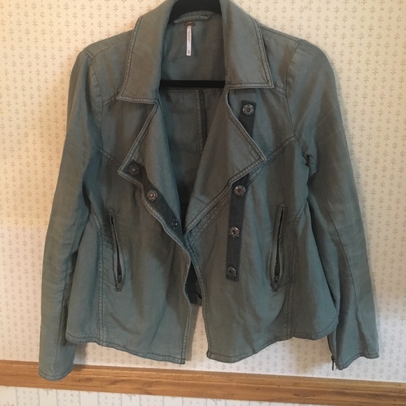 Olive Green Linen Jacket Free People XS Adore! - Picture 4 of 8