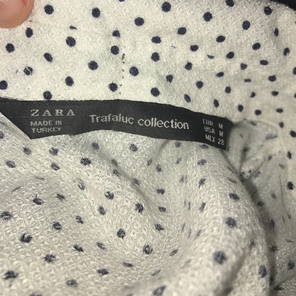 zara bow tie blouse polka dot Button down Blouse - Picture 2 of 7
