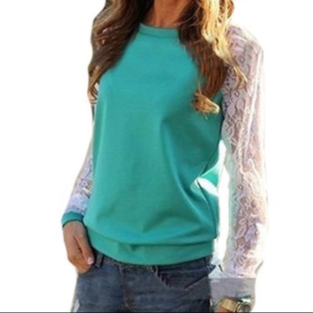 Women's green long sleeve lace shirt size XL