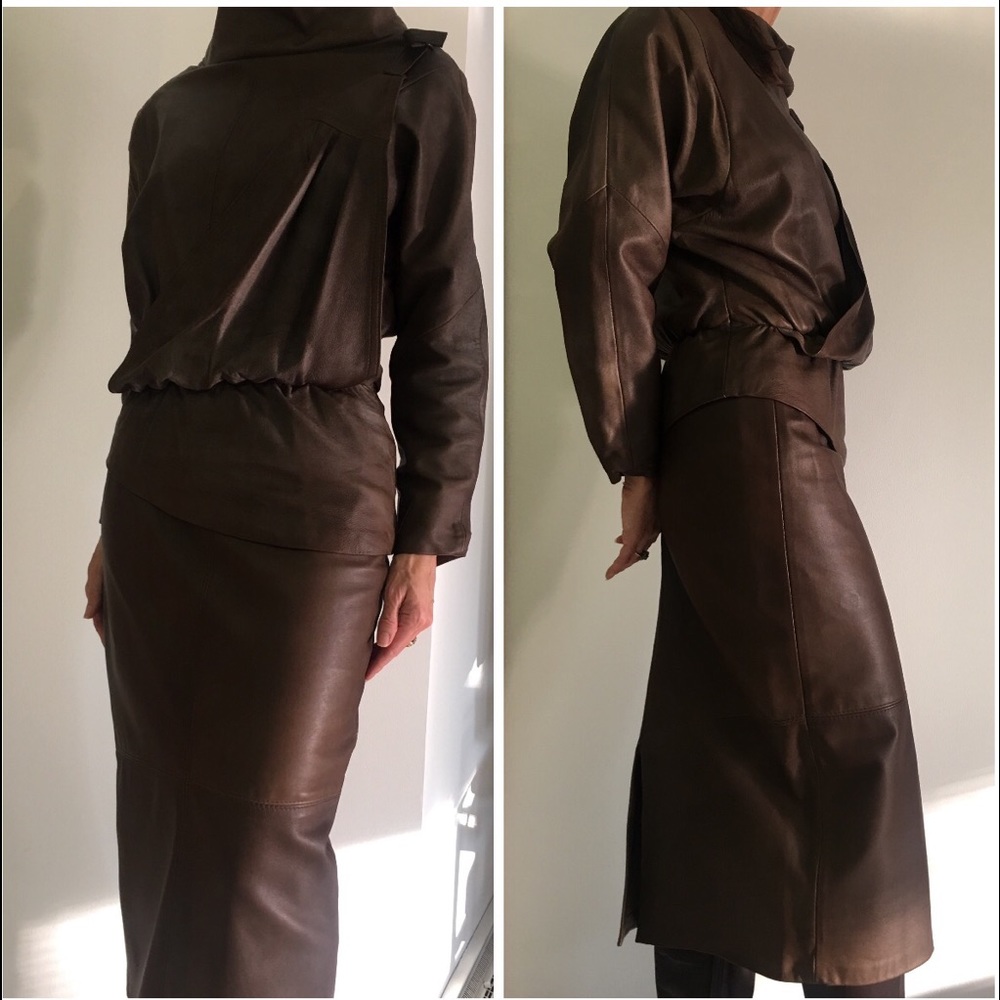 2025 FALL COLOR IS BROWN , VINTAGE LEATHER 2 PIECE ENSEMBLE, BOUGHT IN U. K.