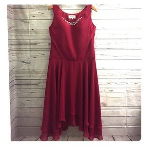 Beautiful Red Jeweled Asymmetrical Evening Dress