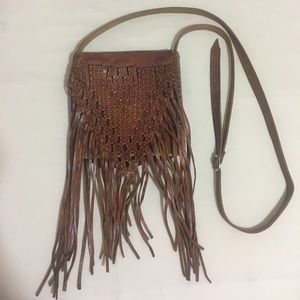 Spanish Leather Fringe Crossbody Bag