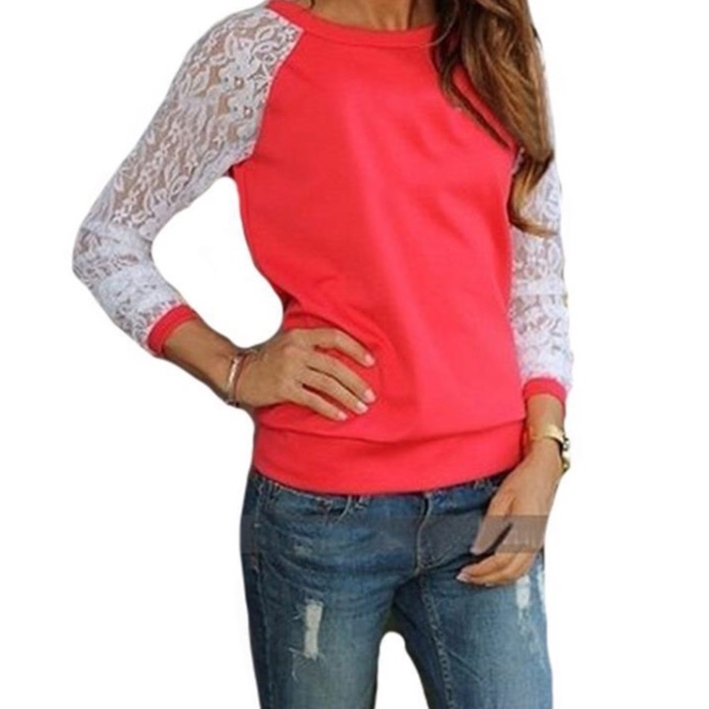 Women's orange long sleeve lace shirt. size XL