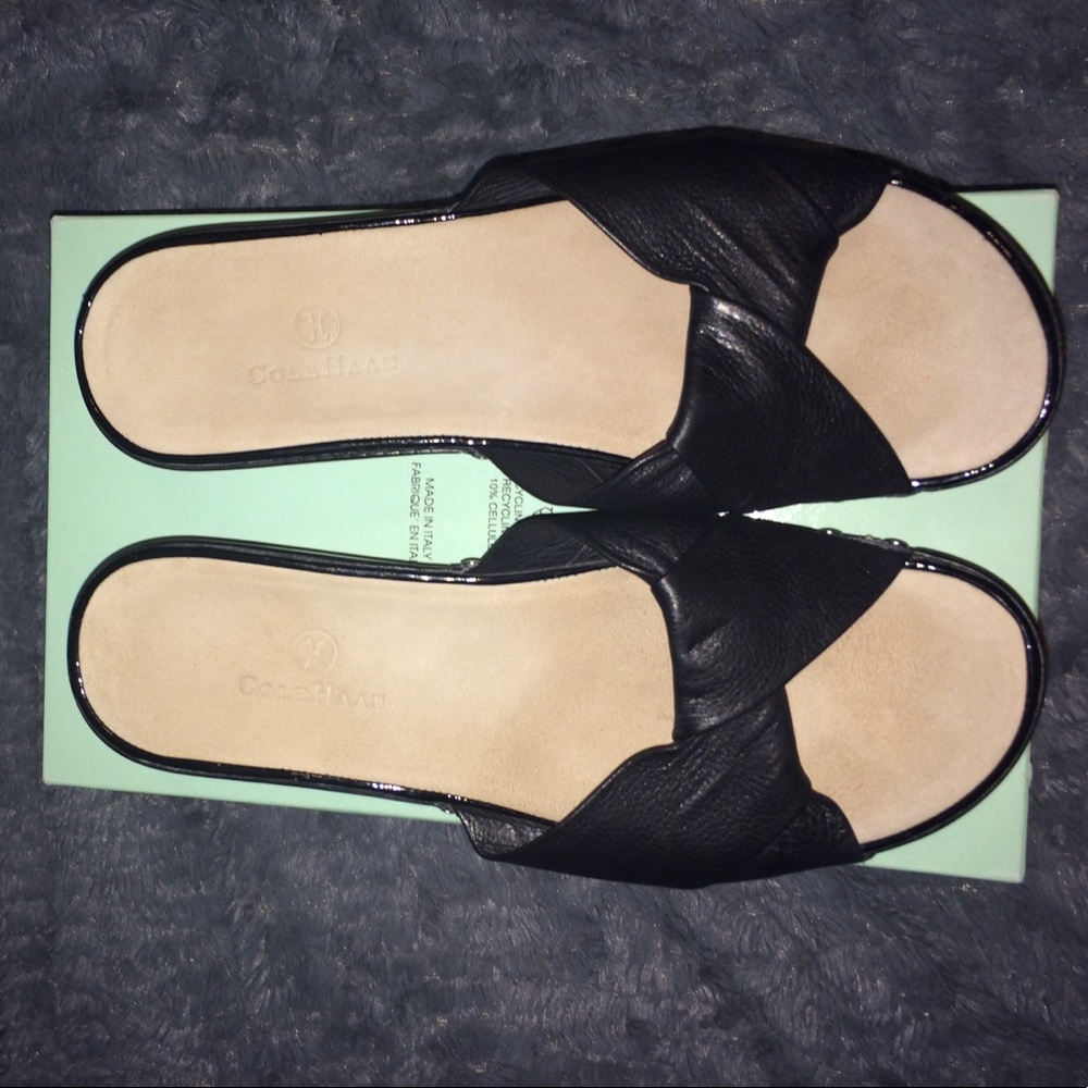 Cole Haan Black Leather Sandals with Silver Studs