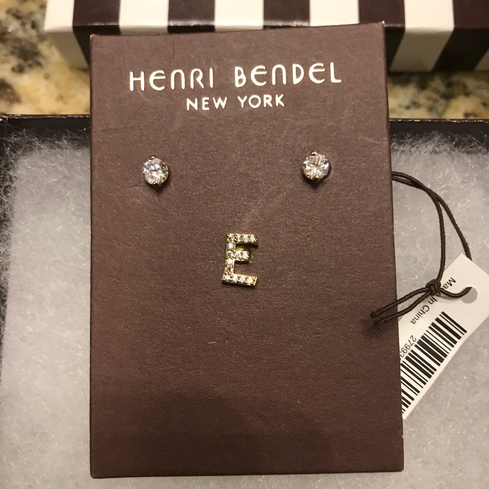 Henri Bendel studs and initial 'E' earrings NWT