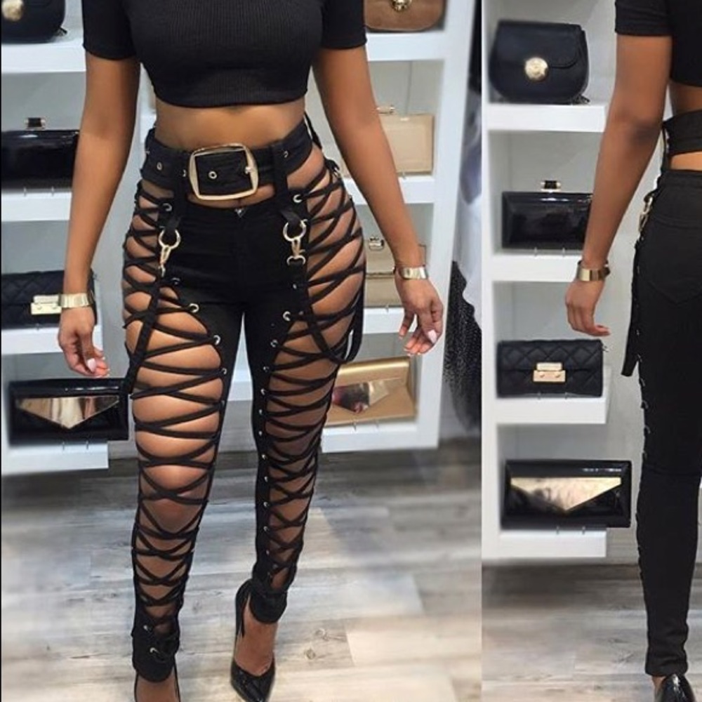Sexy Black Laced Up Pants