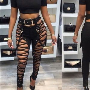 Sexy Black Laced Up Pants