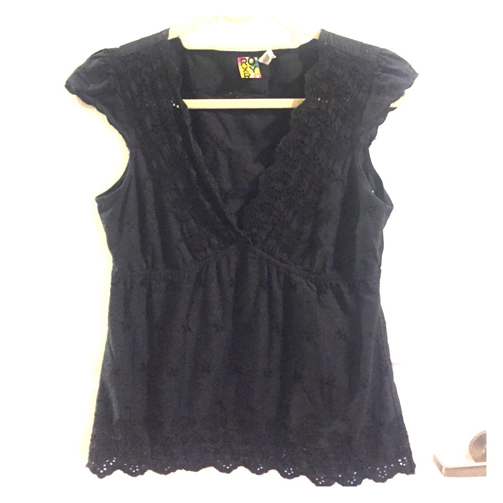 ROXY black cotton eyelet shirt size large