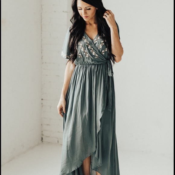 embroidered wrap dress