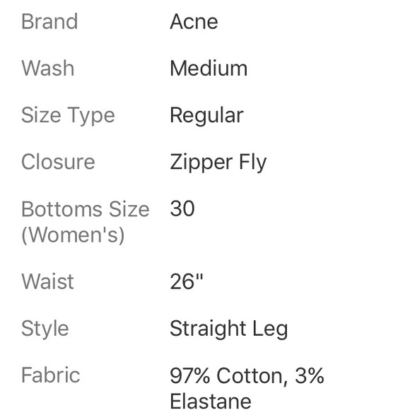 ACNE JEANS 5 POCKET STRAIGHT LEG SIZE 30 - Picture 8 of 8