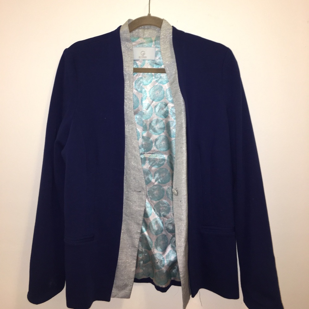 Guy French blue knit blazer with silver detail