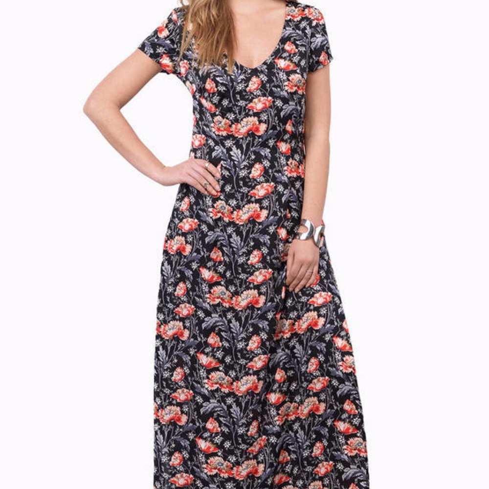 Garden Floral Black Maxi Dress with Tie Back